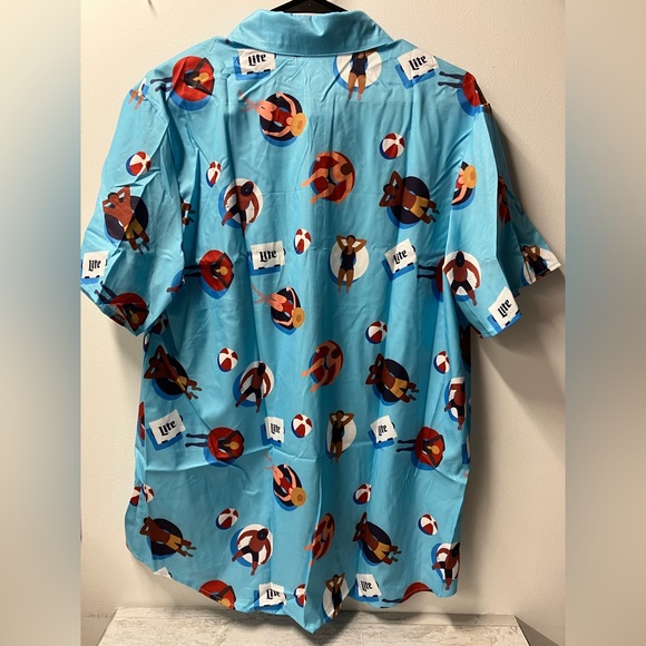 Miller Lite Beer Summer Beach Pool Short Sleeve Hawaiian Shirt Size Medium - Picture 3 of 5